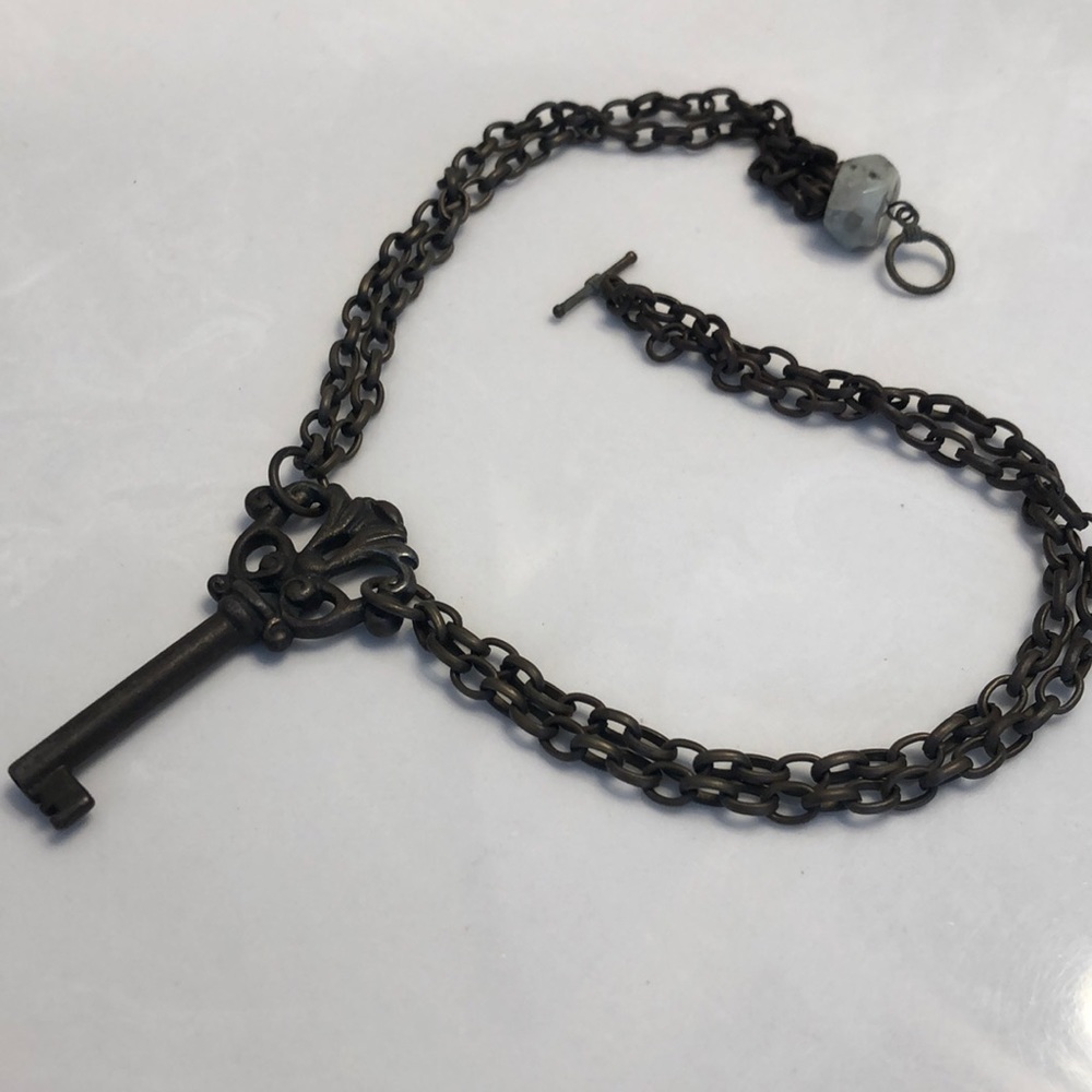 Vintage key necklace with natural stone accent
